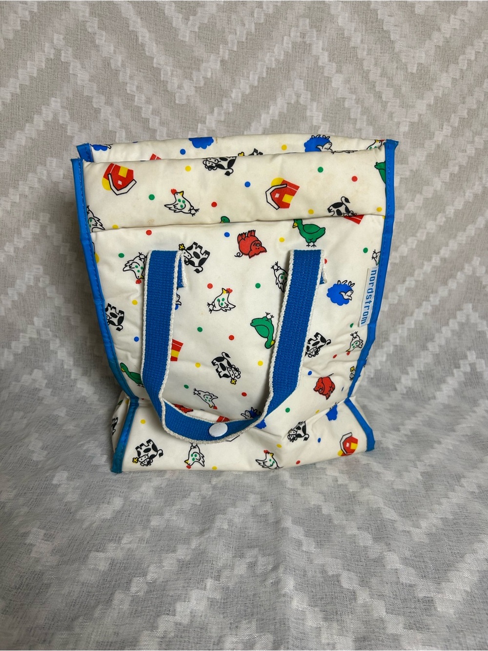 Nordstrom Kids Cream Tote with Blue Trim and Multicolor Farm Print